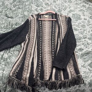 Style & Co. Black and Cream Fringe Cardigan